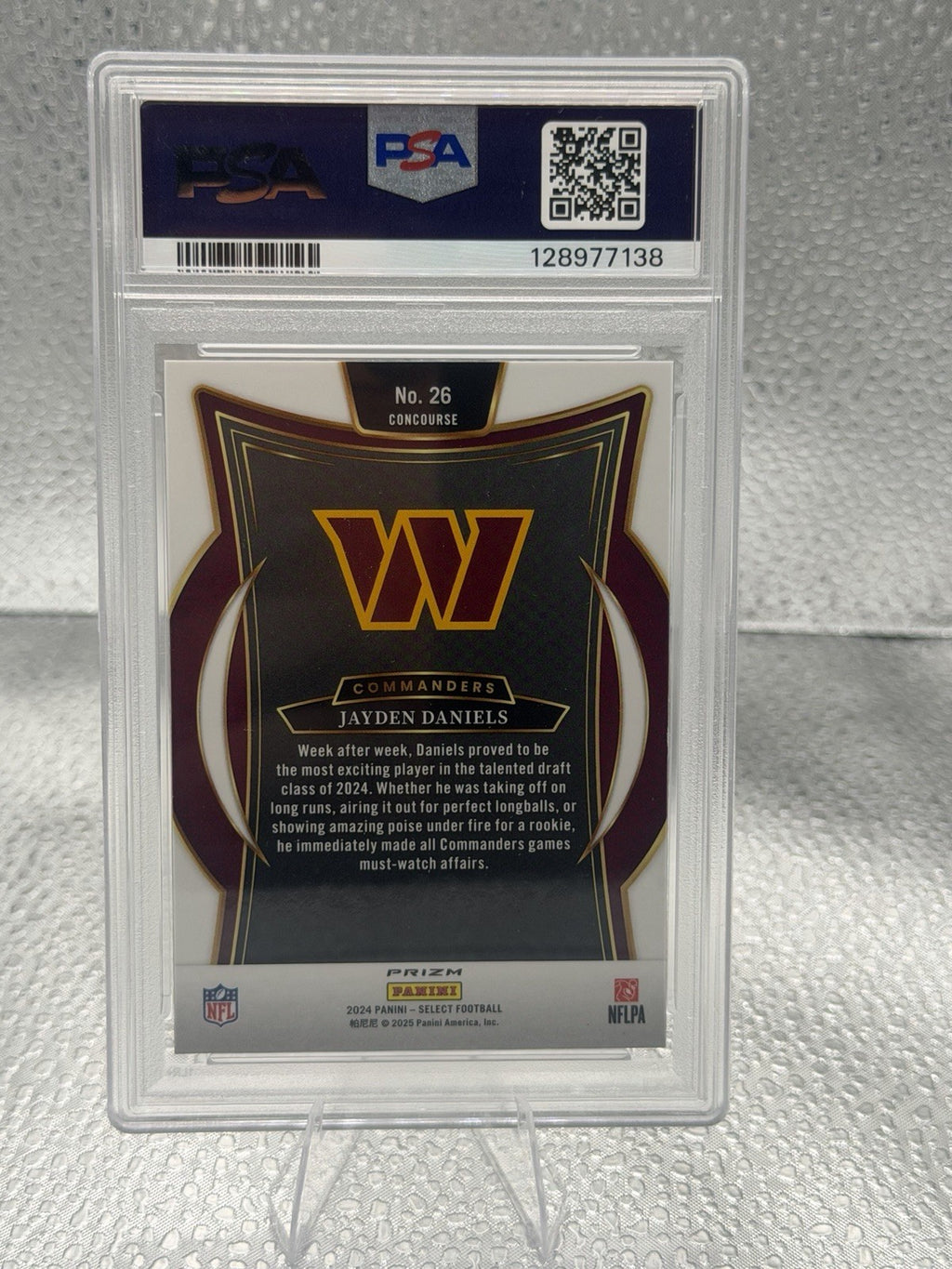 PSA 10 2024 Select Jayden Daniels Green Yellow Shock RC #26 Commanders GEM MT